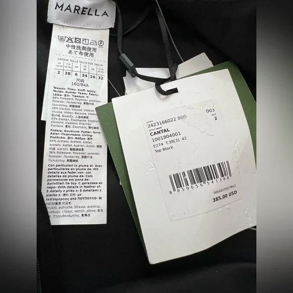 Marella Cantal Feather Trim Top in Black Size 2 NWT - Picture 4 of 6